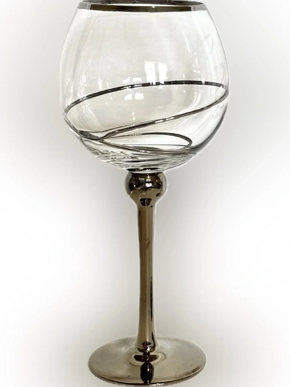Z Gallerie Chrome Decorative Balloon Wine Goblets.